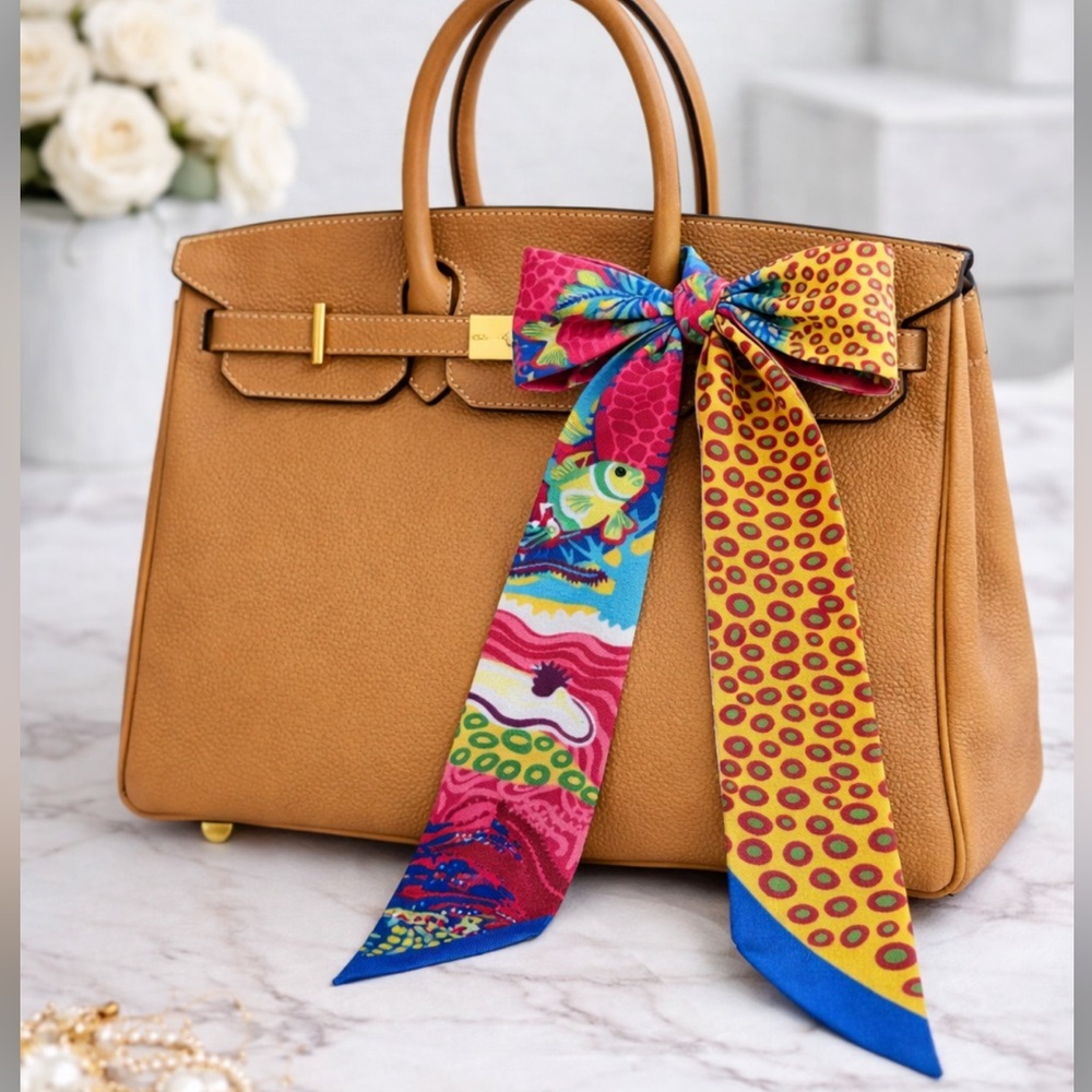 TROPICAL SPOTS FISH SKINNY SCARF BAG HANDLE WRAP BANDEAU HAIR TIE COLORFUL OCEAN
